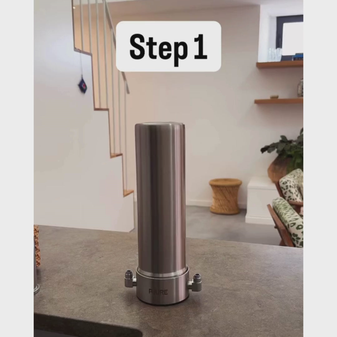 Load video: PJURE stainless steel water filter — goodbye BRITA &amp; bottled water